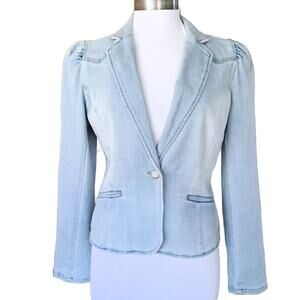 INC Puff Sleeve Denim Blazer Size Small Light Wash Jacket Coastal Cowgirl Boho